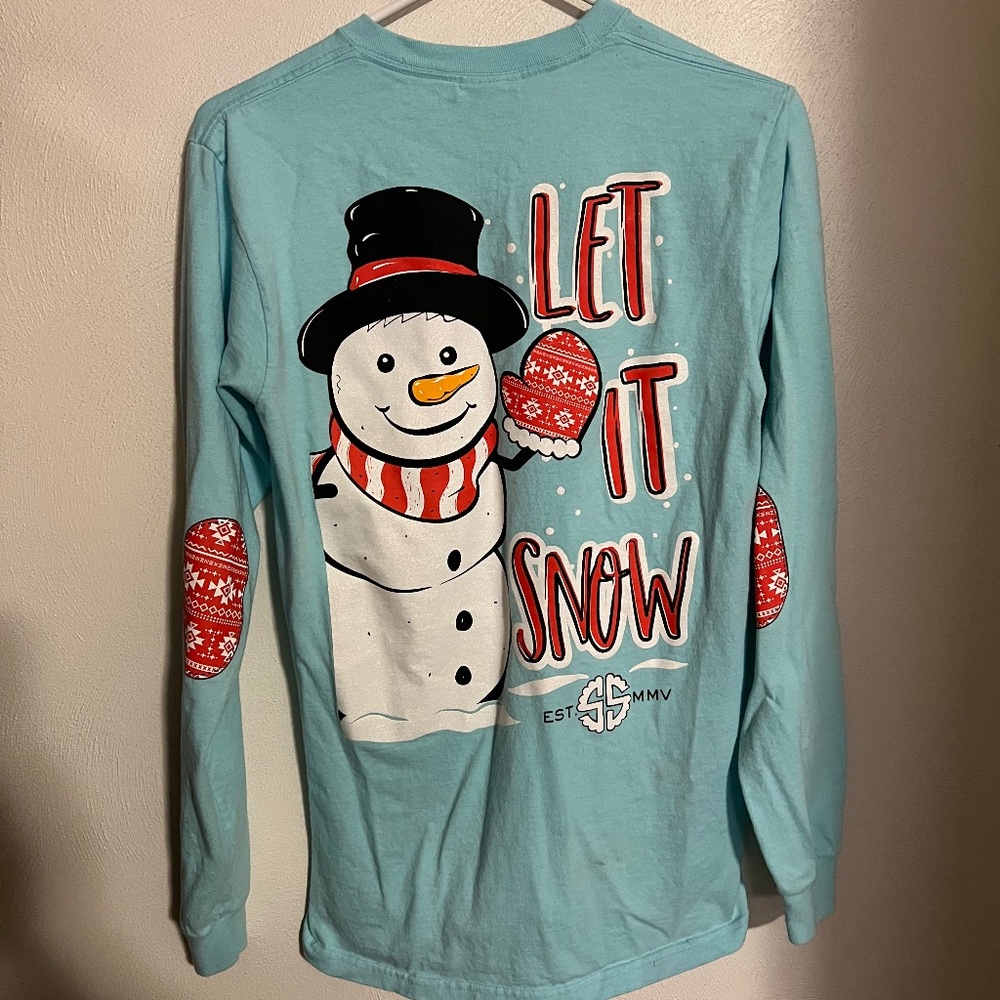 SIMPLY SOUTHERN Classic Let It Snow Long Sleeve T Blue Red Women’s Sz S - Picture 5 of 7